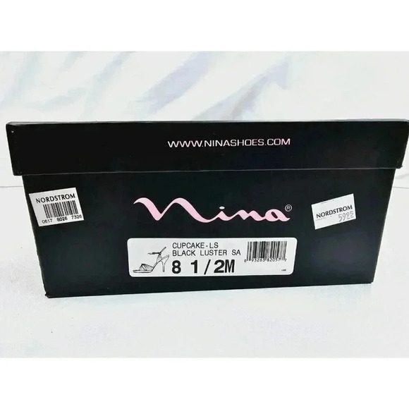 Nina Size 8.5M Women's Black Luster "Cupcake" Open Toe Ankle Strap Pumps - Picture 7 of 15